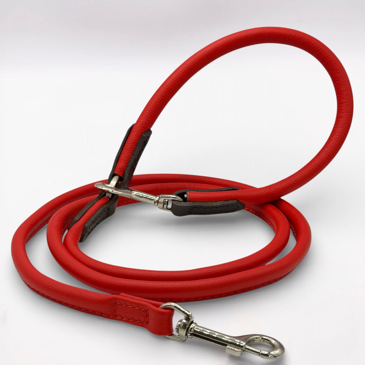 Rolled Soft Leather Long Lead - 165cm | Red
