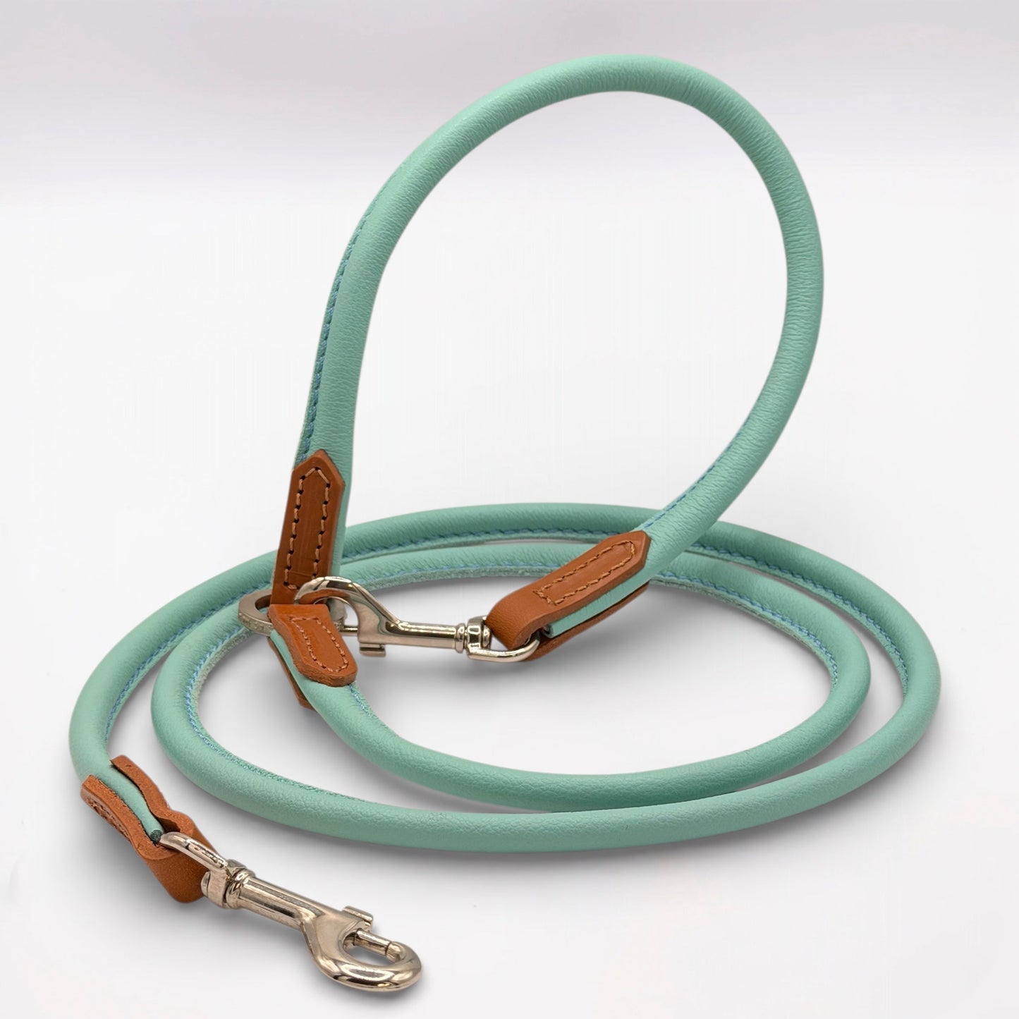 Rolled Soft Leather Long Lead - 165cm | Aqua