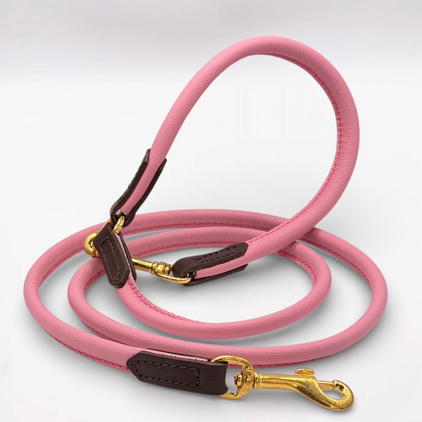 Rolled Soft Leather Long Lead - 165cm | Pink