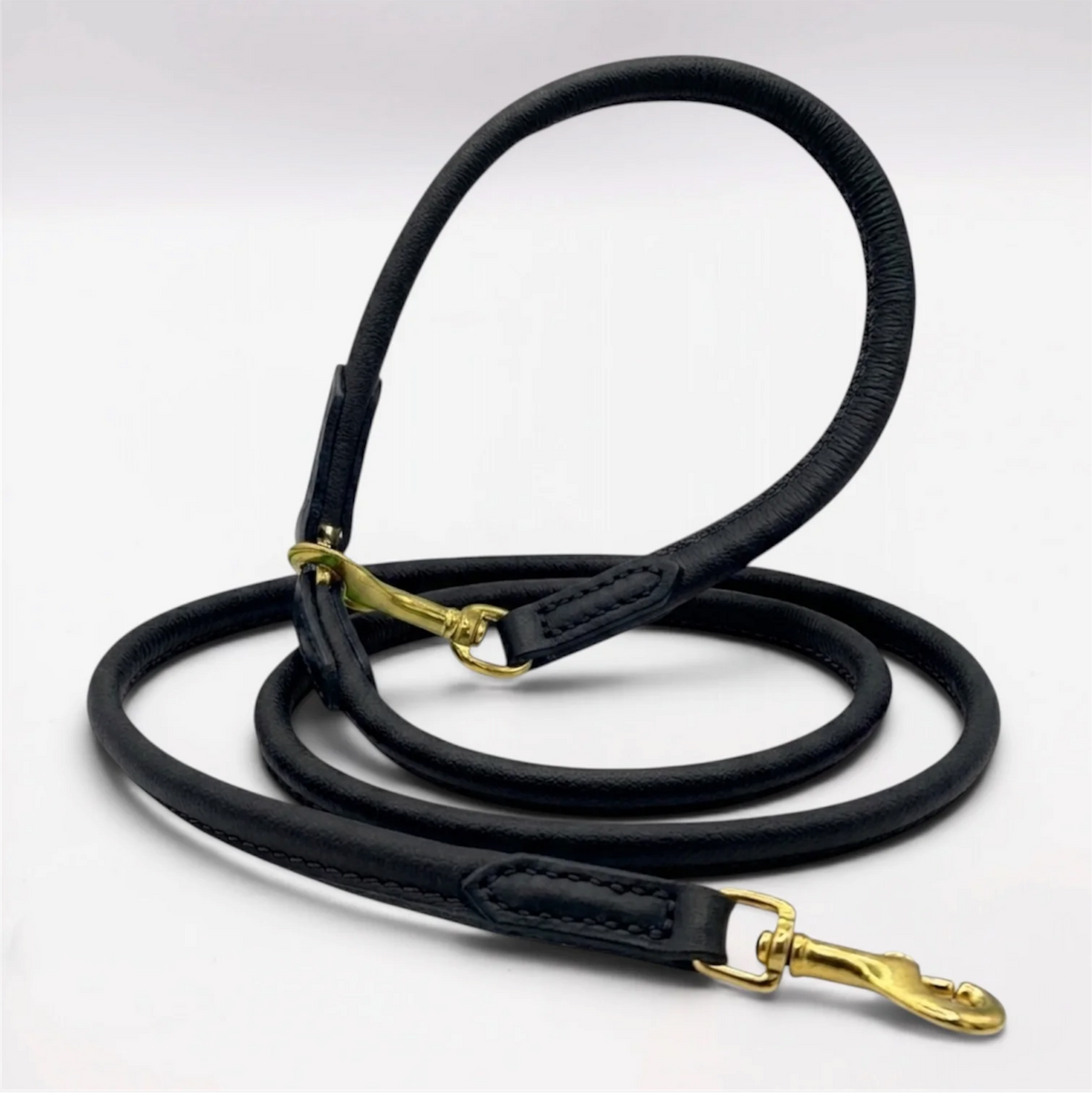 Rolled Soft Leather Long Lead - 165cm | Black