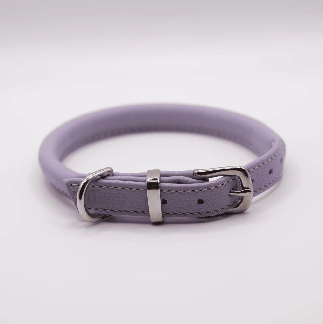 rolled soft leather dog collar Lilac with silver fittings