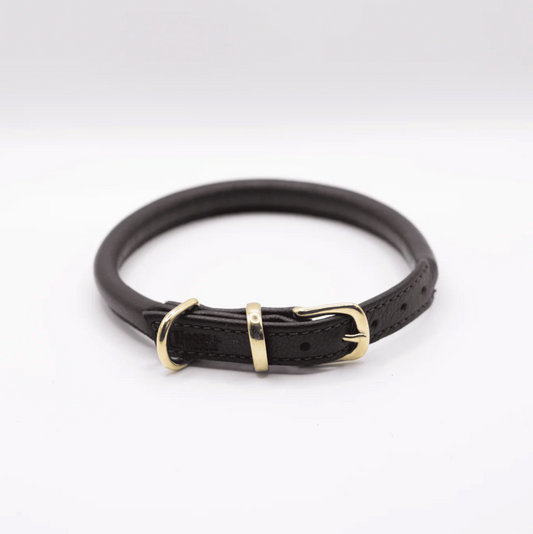Rolled Soft Leather Dog Collar Brown