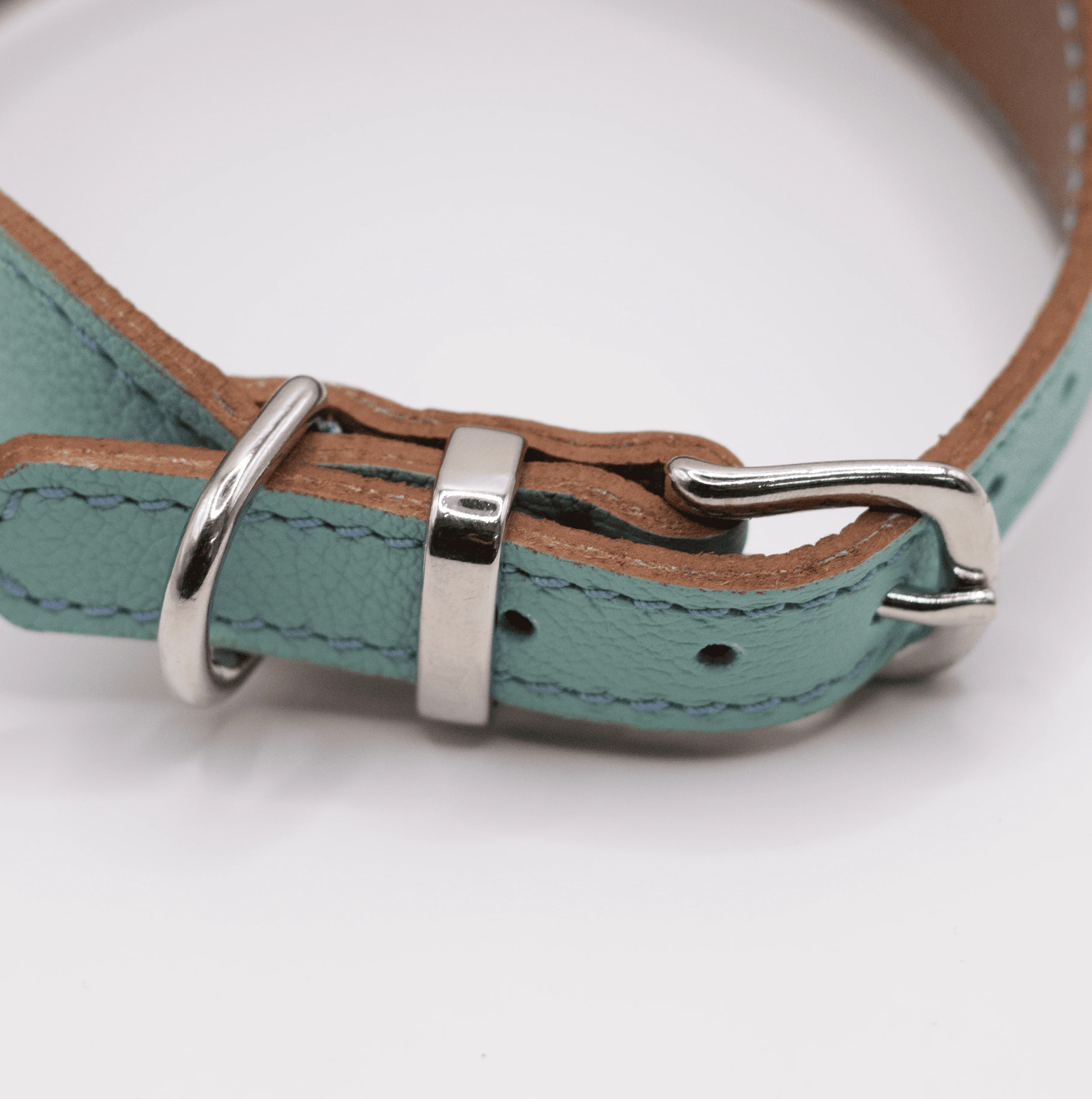 Flat and Wider Soft Leather Dog Collar Aqua