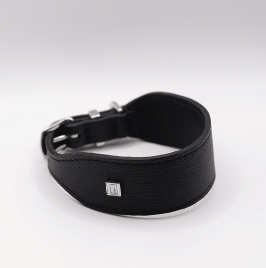 Flat and Wider Soft Leather Dog Collar Black