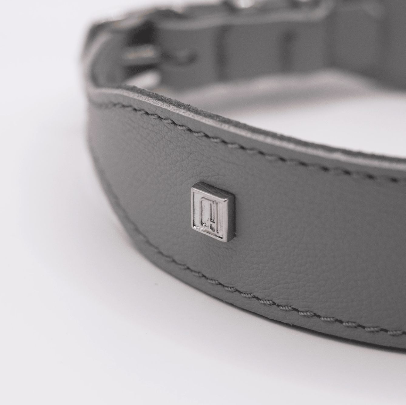 Flat and Wider Soft Leather Dog Collar Grey