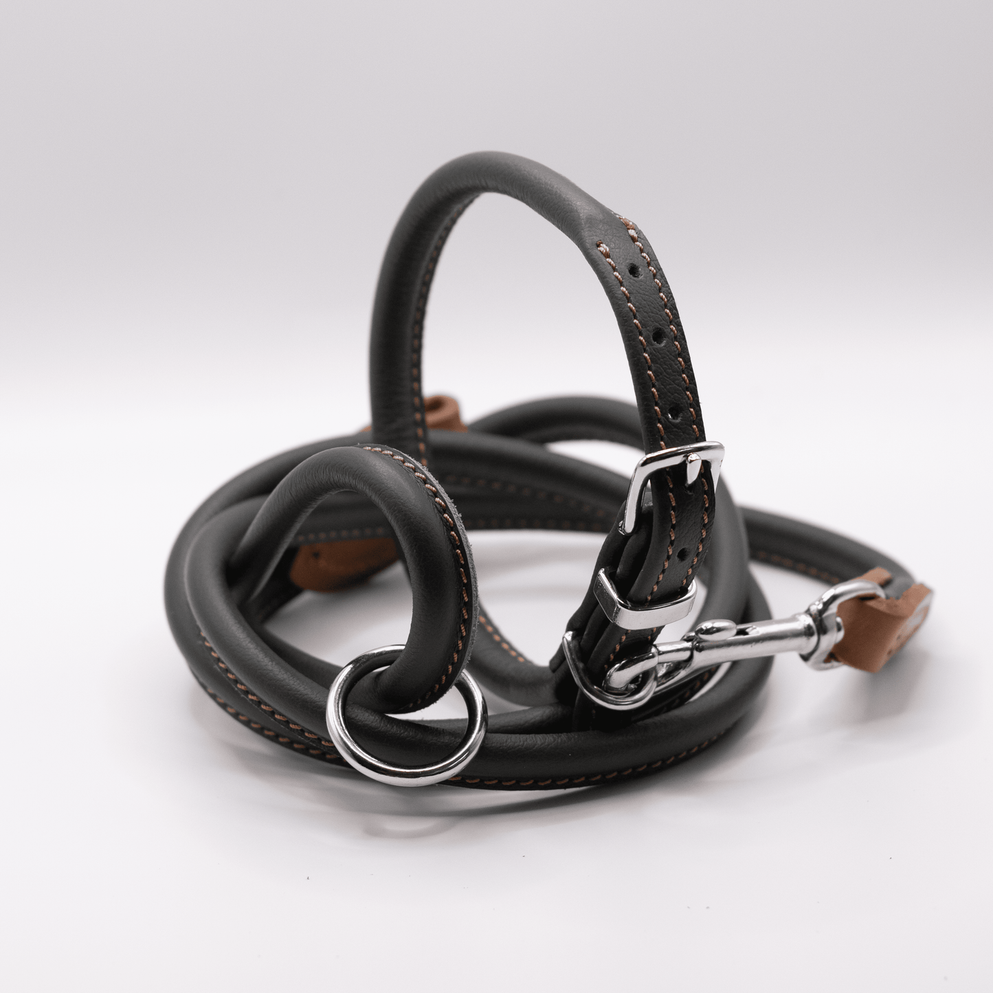 Rolled Soft Leather Dog Collar Racing Green