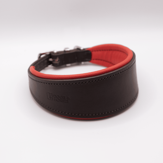 D&H Padded Leather Hound Collar Brown and Red