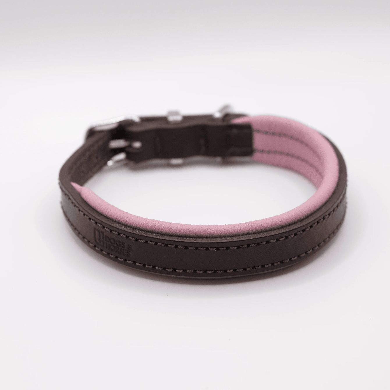 Padded Leather Dog Collar Brown and Pink