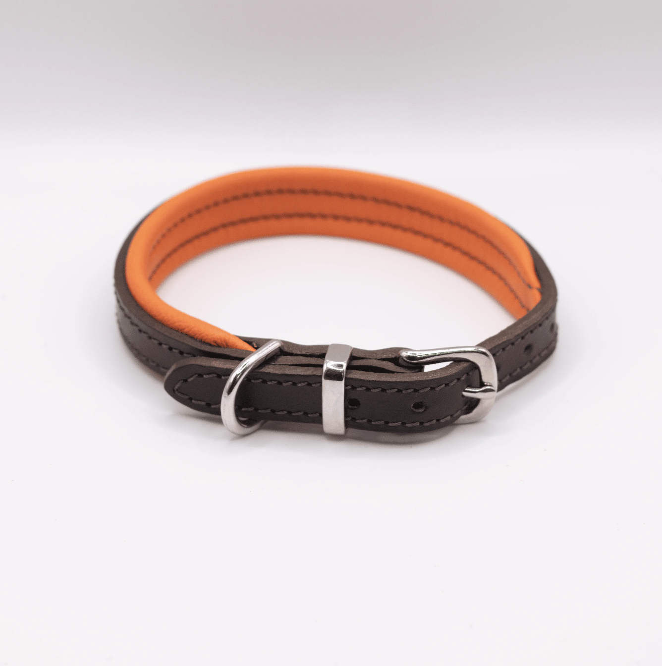 Padded Leather Dog Collar Brown and Orange
