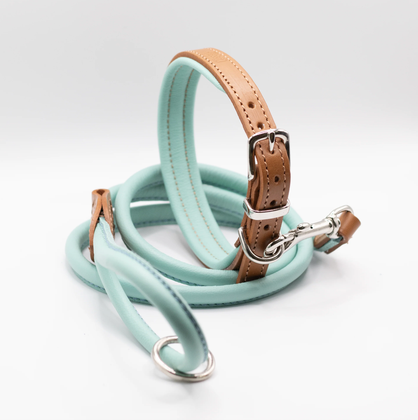 Handmade in Britain soft leather dog collar and lead