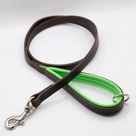 Padded Leather Dog Lead Brown and Green