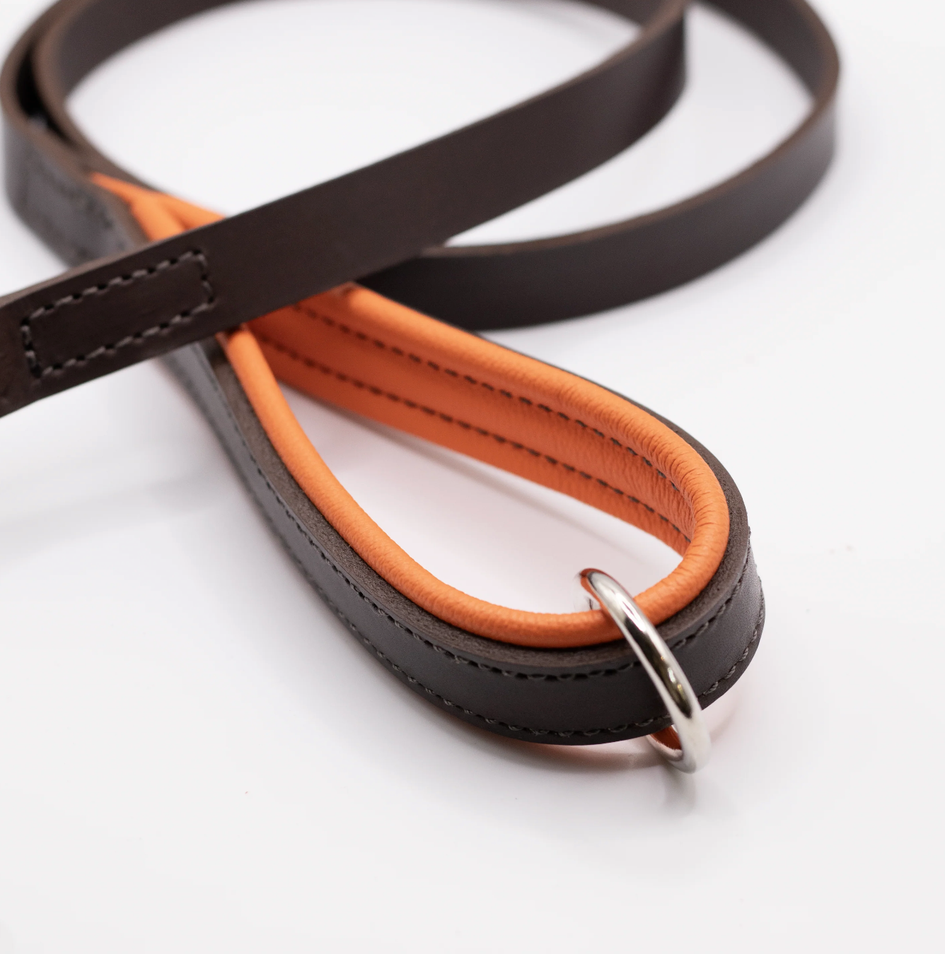 Padded Leather Dog Lead Brown and Orange
