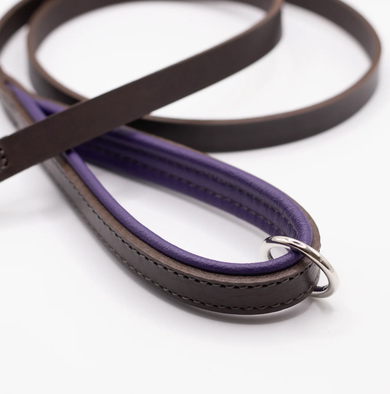 Padded Leather Dog Lead Brown and Purple