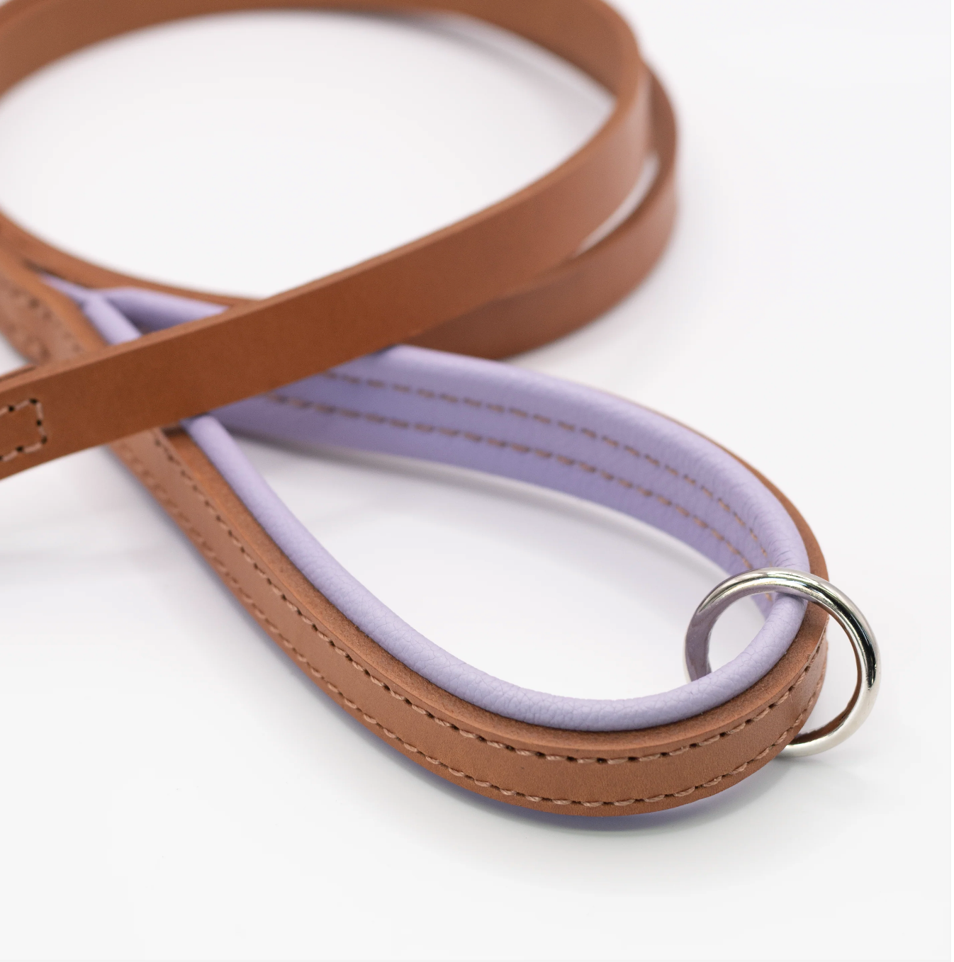 Padded Leather Dog Lead Tan and Lilac