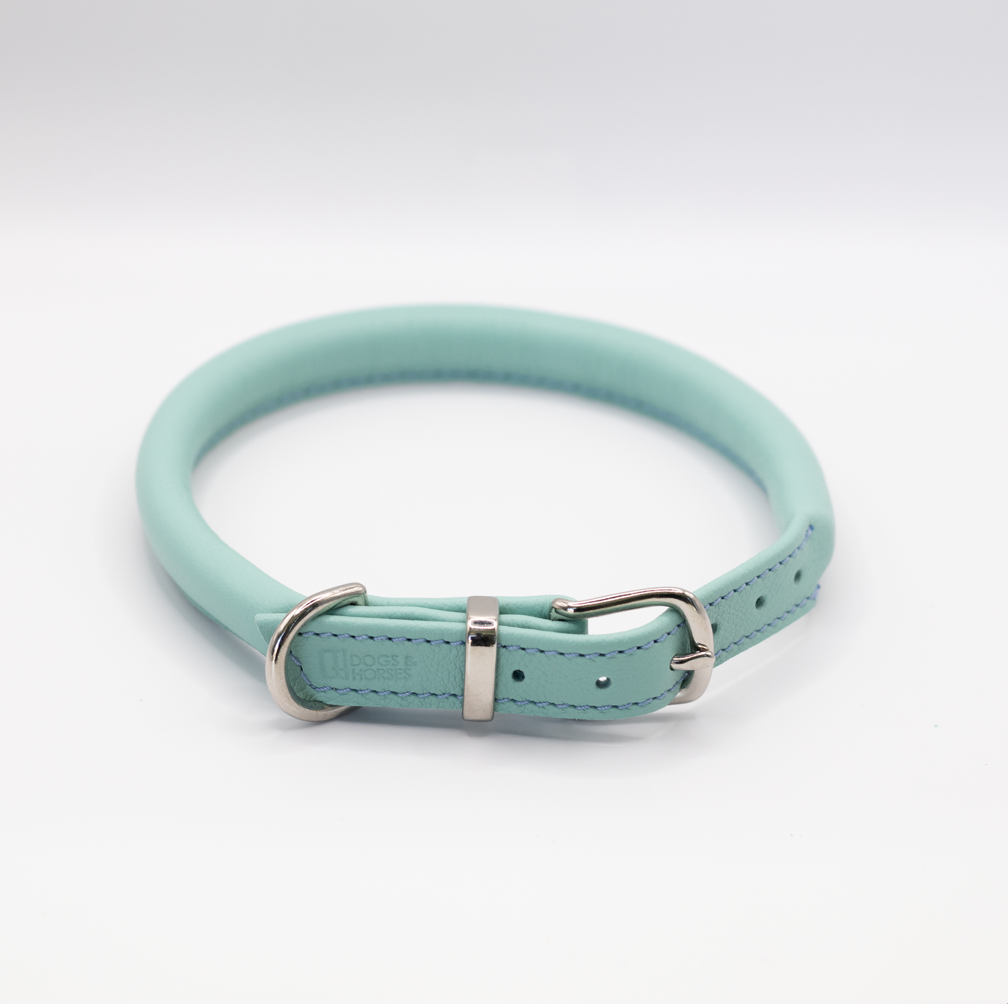 Rolled Soft Leather Dog Collar Aqua