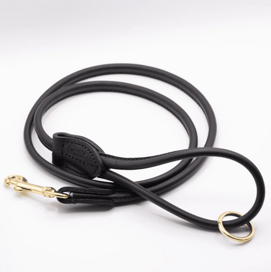 Rolled Soft Leather Dog Lead Black