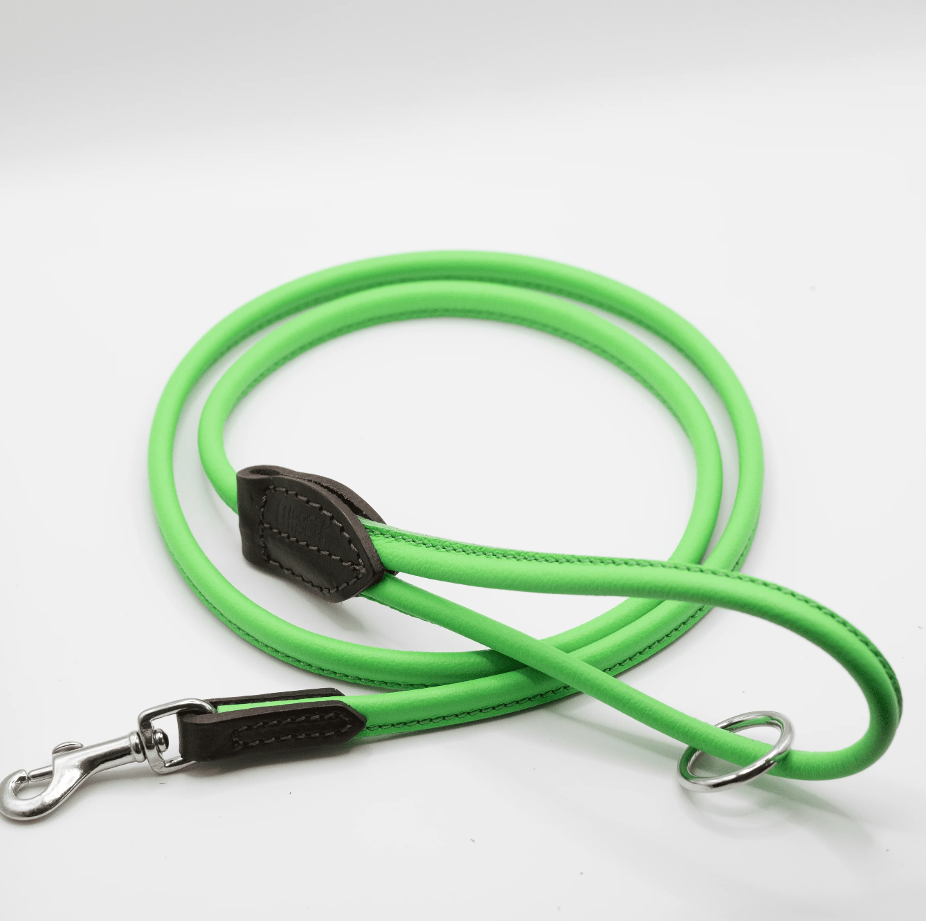 Rolled Soft Leather Dog Lead Green