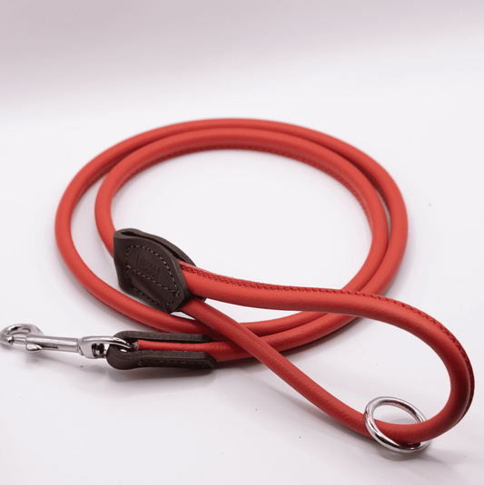 Rolled Soft Leather Dog Lead Red