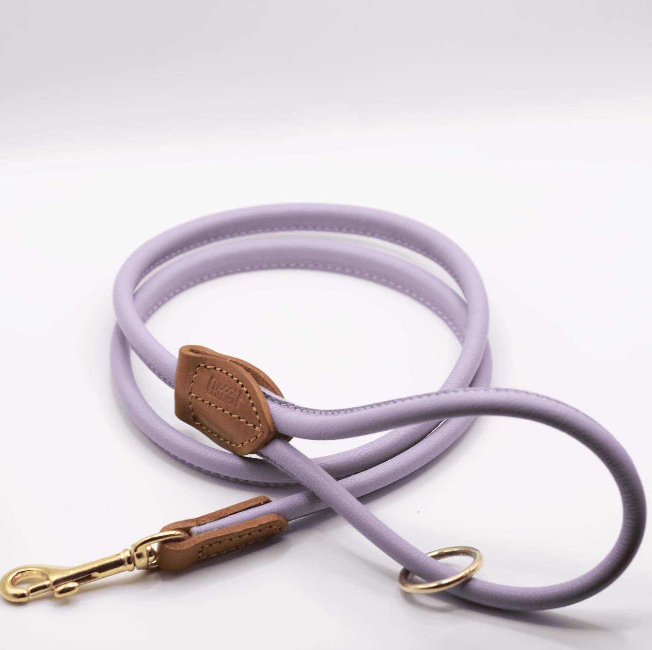 Rolled Soft Leather Dog Collar and Lead Set Lilac