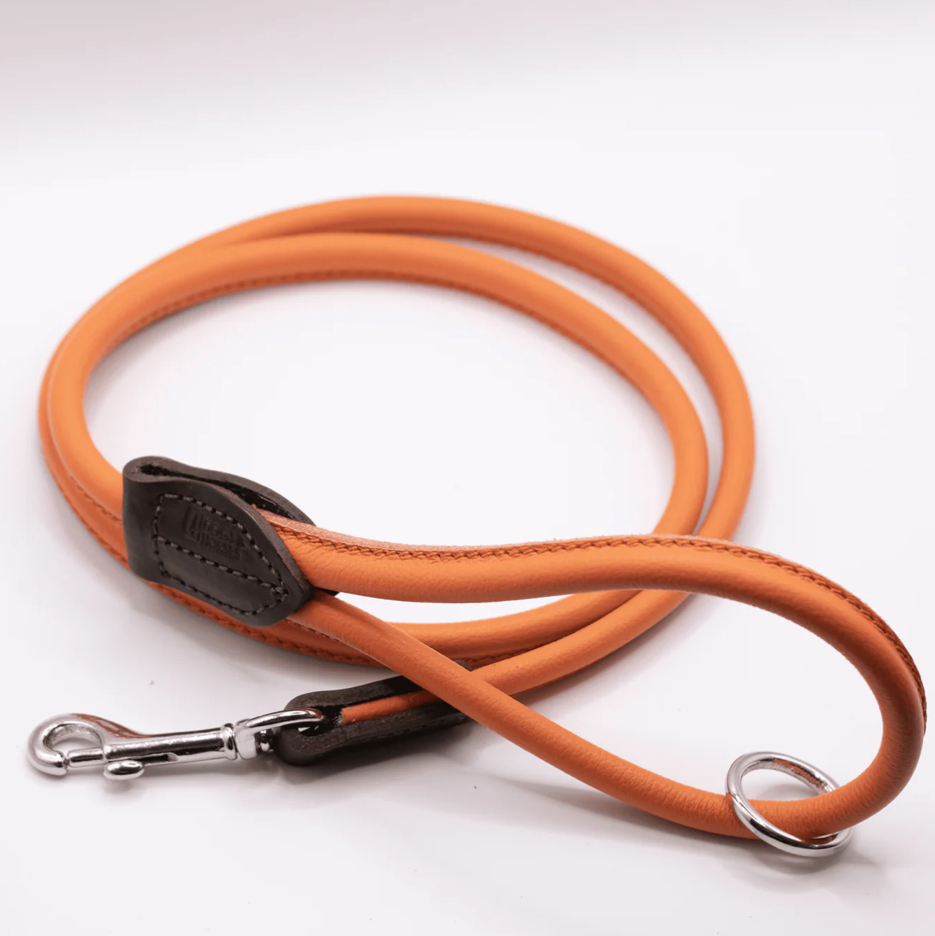 Rolled Soft Leather Dog Lead Orange