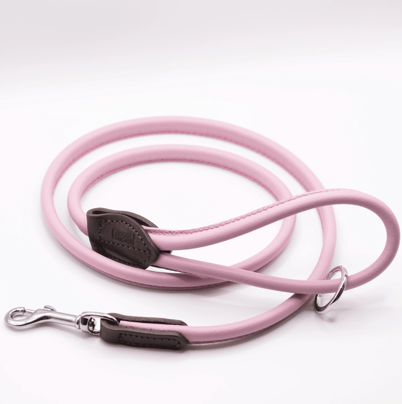 Rolled Soft Leather Dog Lead Pink