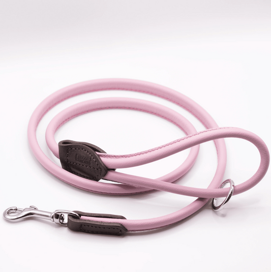 Rolled Soft Leather Dog Lead Pink