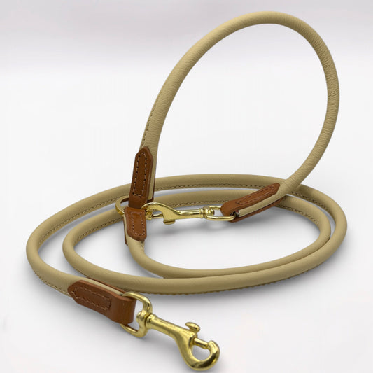 Rolled Soft Leather Long Lead - 165cm | Cream