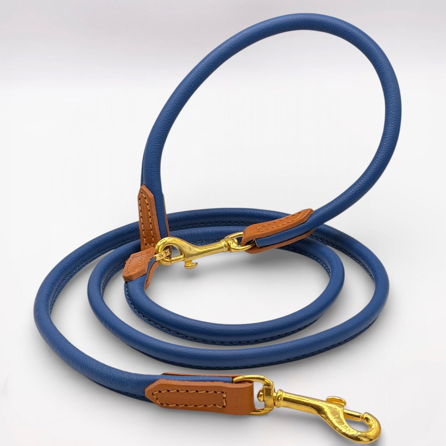 Rolled Soft Leather Long Lead - 165cm | Electric Blue