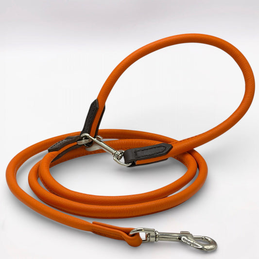 Rolled Soft Leather Long Lead - 165cm | Orange