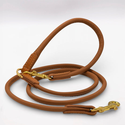 Rolled Soft Leather Long Lead - 165cm | Tan