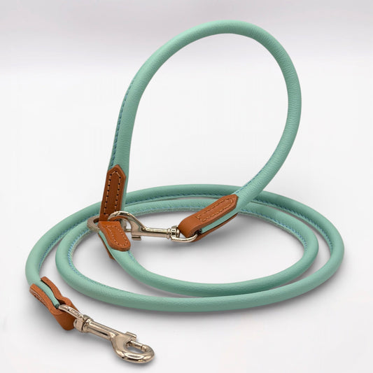 Rolled Soft Leather Long Lead - 165cm | Aqua