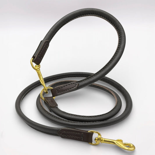 Rolled Soft Leather Long Lead - 165cm | Brown