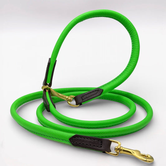 Rolled Soft Leather Long Lead - 165cm | Green