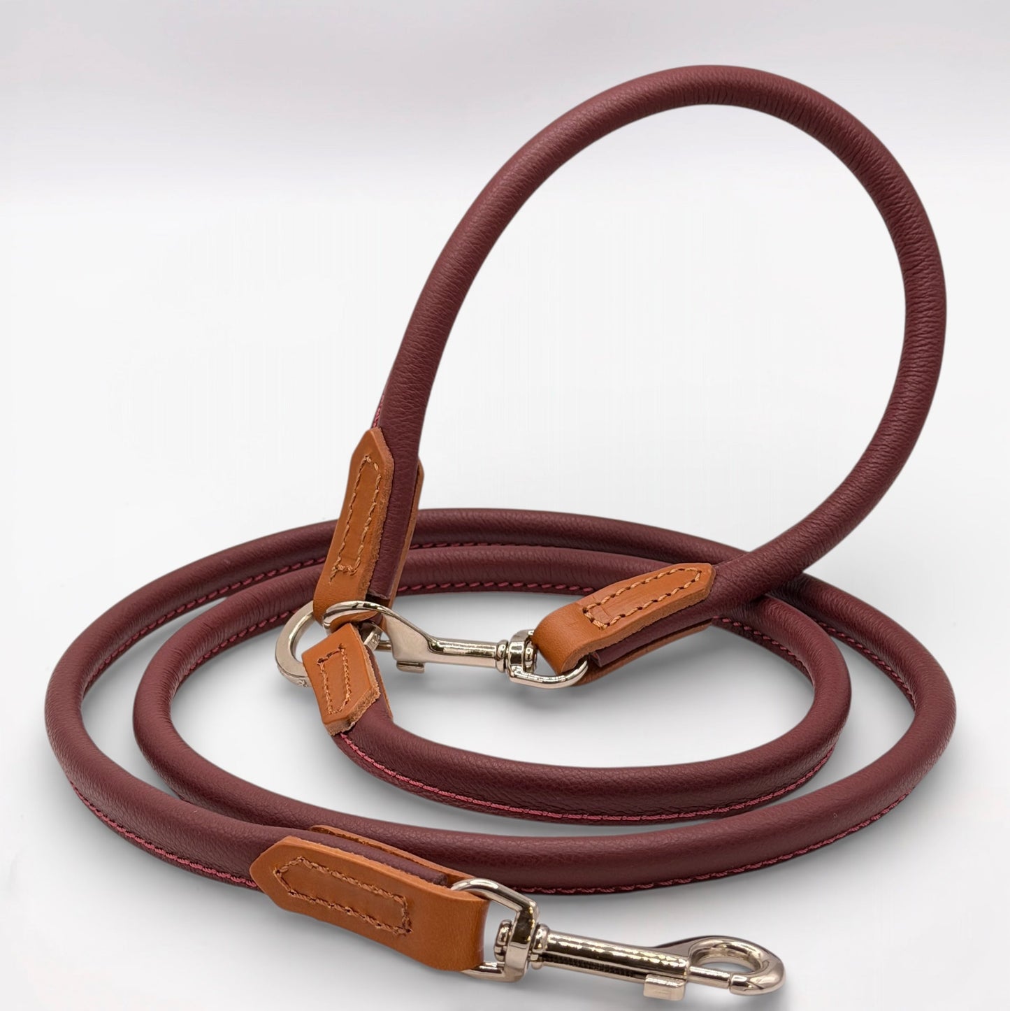 Rolled Soft Leather Long Lead - 165cm | Merlot