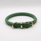 rolled soft leather dog collar Clover green, brass fittings