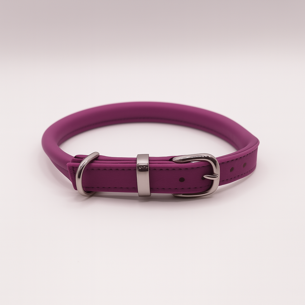 OUTLET: Rolled Soft Leather Dog Collar Magenta