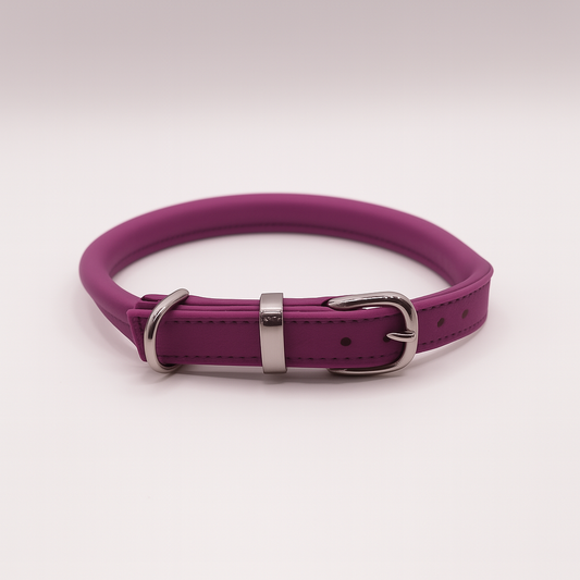 OUTLET: Rolled Soft Leather Dog Collar Magenta