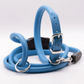 Rolled Soft Leather Dog Collar and Lead Set Blue