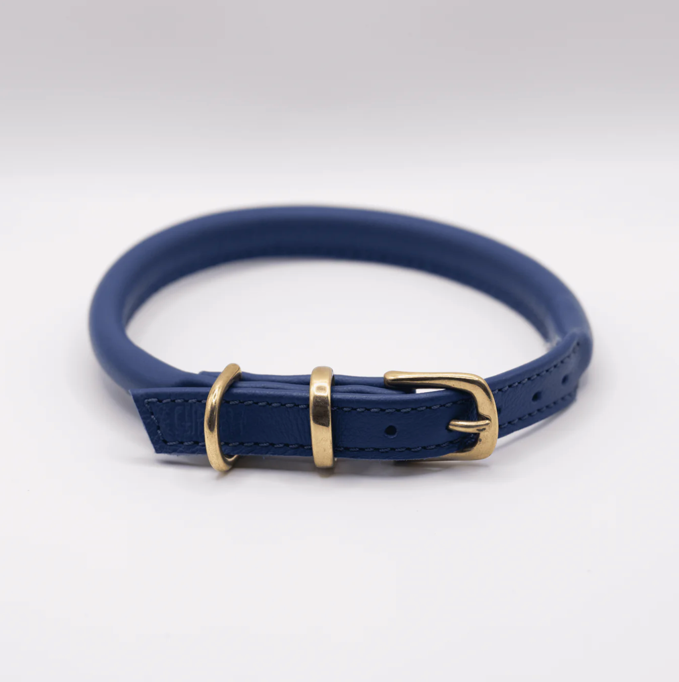 Rolled Soft Leather Dog Collar Electric Blue