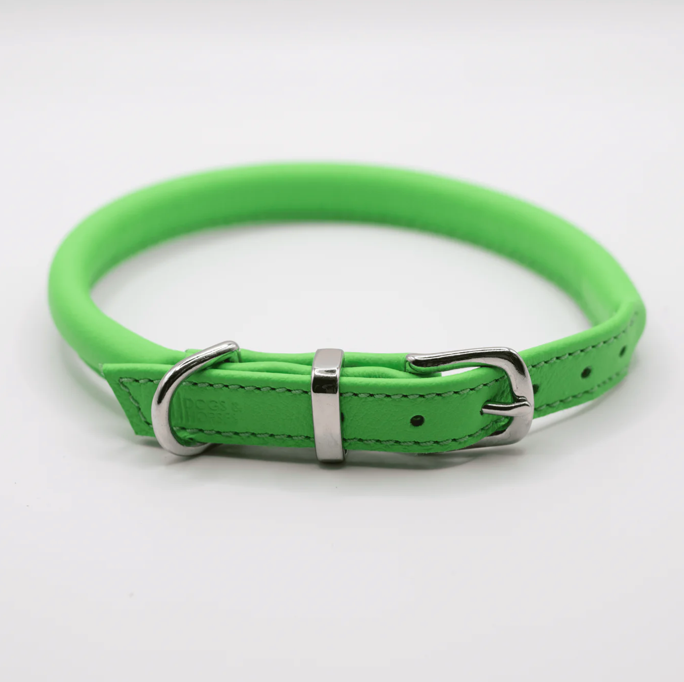 Rolled Soft Leather Dog Collar Bright Green