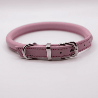 Rolled Soft Leather Dog Collar Pink