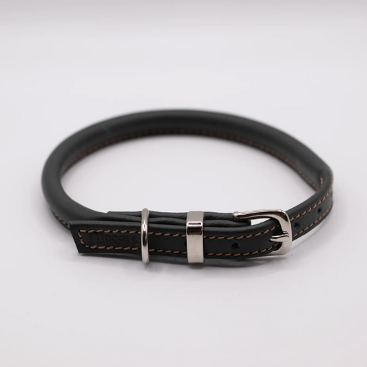 Rolled Soft Leather Dog Collar Racing Green