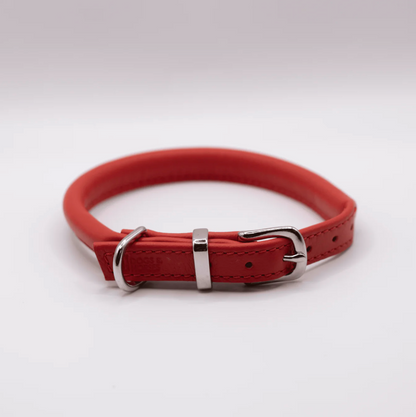 Rolled Soft Leather Dog Collar Red