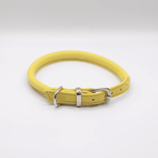 Rolled Soft Leather Dog Collar Bright Yellow