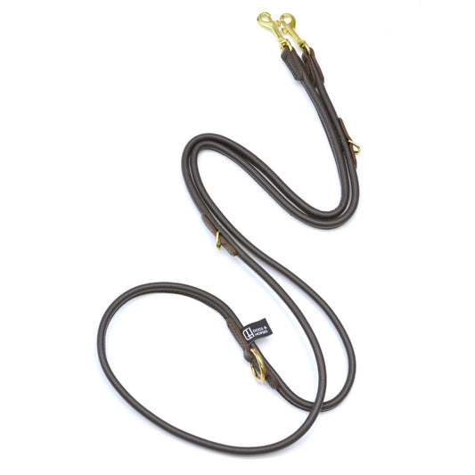 D&H Rolled Soft Leather Adjustable Long Lead Brown