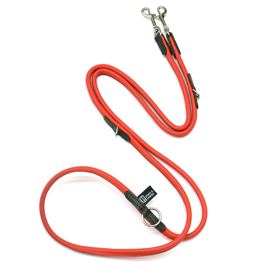 D&H Rolled Soft Leather Adjustable Long Lead Red