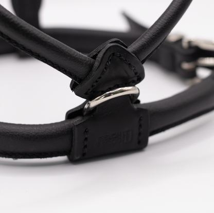 D&H Rolled Leather Dog Harness Black