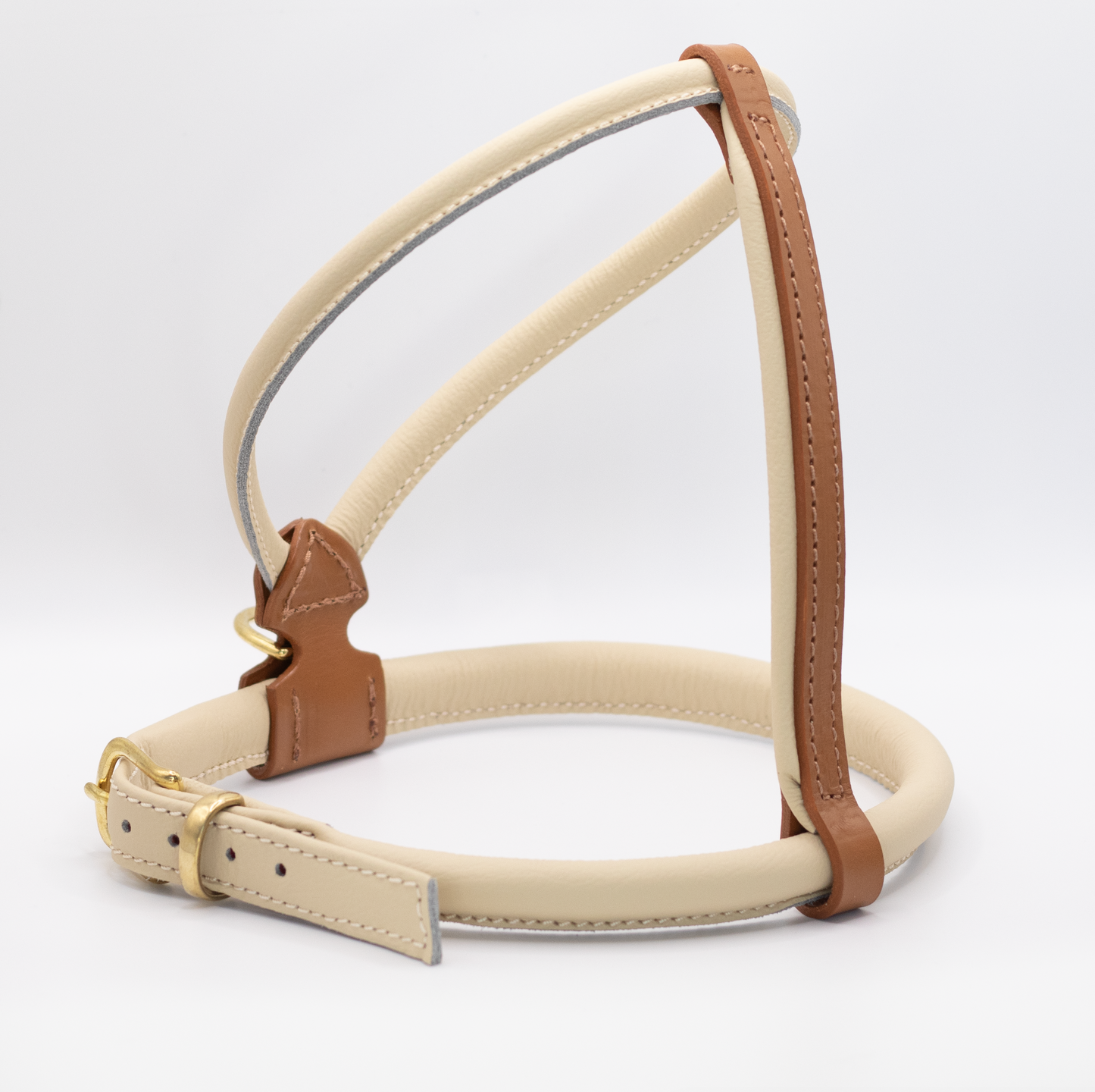 D&H Rolled Leather Dog Harness Cream