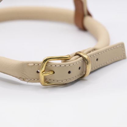 D&H Rolled Leather Dog Harness Cream