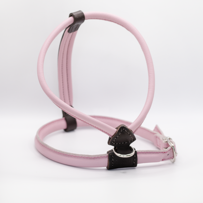 OUTLET: D&H Rolled Leather Dog Harness Pink with Black